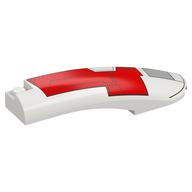 Brick Round, Curved 10 × 2 × 2 with Rounded End Right with Red Armor Plating print White