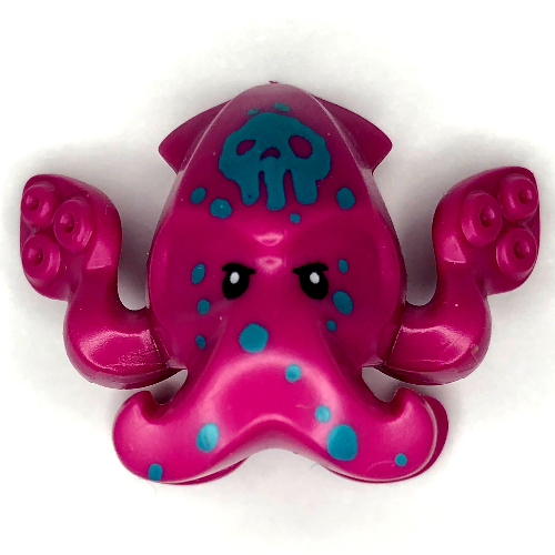 Minifig Head Special, Squid Drummer with Dark Turquoise Skull, Dots print Magenta