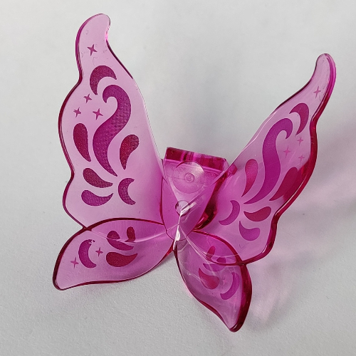 Minifig Neckwear Wings Fairy Curvy with Medium Lavender Decorations print Transparent-Dunkelrosa