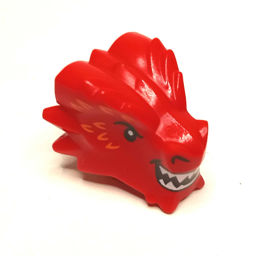 Minifig Head Special, Metal Dragon with White Teeth, Orange Markings print Rot