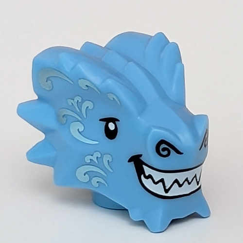 Minifig Head Special, Metal Dragon with White Teeth Grin, Bright Light Blue Markings print Mittelblau