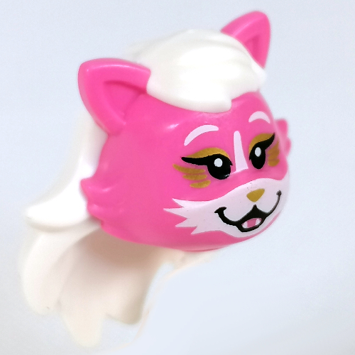 Minifig Head Special, Cat with White Hair, Gold Decorations, White Face print (Kitten K-Pawp) Dunkelrosa
