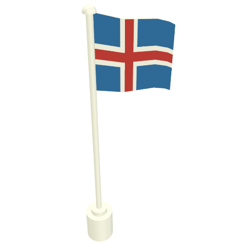 Flag on Flagpole with Iceland Print White