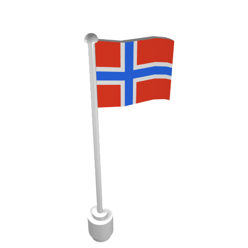Flag on Flagpole, Wave with Norway Print White