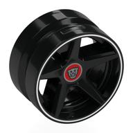 Wheel, Sport 21 × 11 with White Stripe, Silver Tiger on Red Background print Black