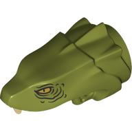 Animal / Creature Body Part, Snake / Dragon Head Upper Jaw with 3 Ridges, Yellow Eyes Print Olive Green