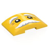 Brick Curved 4 × 6 Double, 2 × 4 Cutout with Minifig Face, White/Light Bluish Grey Eyebrows, Moustache, Wrinkles print Gelb