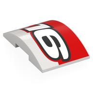 Brick Curved 4 × 6 Double, 2 × 4 Cutout with Red Rectangle, White '16' print White