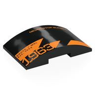 Brick Curved 4 × 6 Double, 2 × 4 Cutout with Orange 'NEVER STOP BUILDING', '1963', 'BRUCE / MRL Est. 1963' print Schwarz