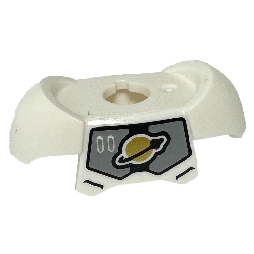 Minifig Neckwear Armor Shoulder Pads with Classic Space Logo, Sand Blue Armor, '00' print Weiß