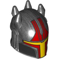 Helmet Mandalorian, Horned with Holes, Red and Yellow Visor, Red Markings print Pearl Titanium