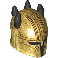Helmet Mandalorian, Horned with Holes, Black Spikes and Visor, Dark Red Lines print Pearl Gold