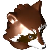 Minifig Head Special, Raccoon, Dark Brown and White Fur Print (Rocket) Rotbraun