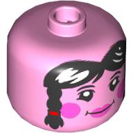 BigFig Head Black Long Hair, Pigtails with Red Bands, Dark Pink Cheeks, Lips print Leuchtrosa