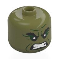 BigFig Head Hulk, Thick Black Eyebrows, Dark Green Eyeshadow, Angry, Teeth Print Olivgrün