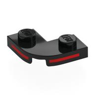 Plate Round Corner 2 × 2 with 1 × 1 Cutout with Red Stripes print Schwarz
