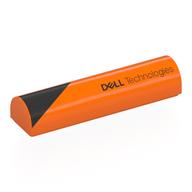 Brick Curved 1 × 4 × 2/3 Double, No Studs with Black Triangle, 'DELL Technologies' Left print Orange