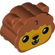 Duplo Brick 2 × 4 × 2 Rounded Ends with Ears and Lion Face Print Dark Orange
