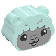 Duplo Brick 2 × 4 × 2 Rounded Ends with Ears and Sheep Face Print Light Aqua