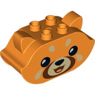 Duplo Brick 2 × 4 × 2 Ears and Pointed Ends with Red Panda Face Print Orange
