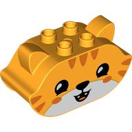 Duplo Brick 2 × 4 × 2 Ears and Pointed Ends with Tiger Face Print Leuchtendes Hellorange
