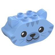 Duplo Brick 2 × 4 × 2 Ears and Pointed Ends with Cat Face Print Leuchtendes Hellblau