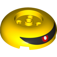 Brick Round 4 × 4 Dome Top with Round 2 × 2 Recessed, 4 Studs with Black Visor, Red Eyes print Yellow