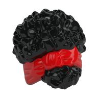 Hair Coiled, Tied Up with Ribbon, Red Pattern Schwarz