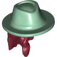 Hair and Hat, Long with Sand Green Hat Pattern Dark Red