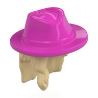 Hair and Hat, Long with Dark Pink Hat Pattern Tan