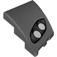 Brick Wedged, Curved 3 × 2 with Stud Notch Left with 2 White Headlights in Black Frame print Dunkelblaugrau