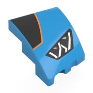 Brick Wedged, Curved 3 × 2 with Stud Notch Left with Headlight, Black Shape with Orange Border, print Dark Azure
