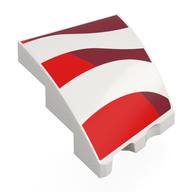 Brick Wedged, Curved 3 × 2 with Stud Notch Left with Red/Dark Red Waving Flag Stripes print White