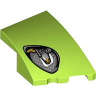 Brick Wedged, Curved 3 × 2 with Stud Notch Right with Black Headlight print Lime