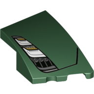 Brick Wedged, Curved 3 × 2 with Stud Notch Right with 2 Headlights in Black Frame print Dark Green