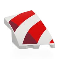 Brick Wedged, Curved 3 × 2 with Stud Notch Right with Red/Dark Red Waving Flag Stripes print White