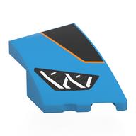 Brick Wedged, Curved 3 × 2 with Stud Notch Right with Headlight, Black Shape with Orange Border, print Dunkelazur