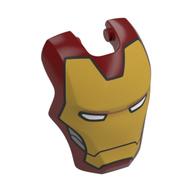 Headwear Accessory Visor Top Hinge, Rounded with Gold Ironman Mask, White Eyes print Dark Red
