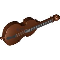 Musical Instrument Double Bass with Silver Strings, Black Neck Print in Rotbraun