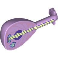 Musical Instrument Lute with Tan Strings, Star print Lavender