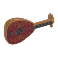 Musical Instrument Lute with Silver Strings, Gold Decorations on Dark Red/Black Background print Mittelnougat