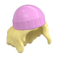 Hair and Hat, Long Wavy Hair, Beanie Bright Pink Pattern Leuchtendes Hellgelb