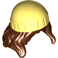 Hair and Hat, Long Wavy Hair, Beanie Bright Light Yellow Pattern Reddish Brown
