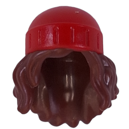 Hair and Hat, Long Wavy Hair, Beanie Red Pattern Reddish Brown