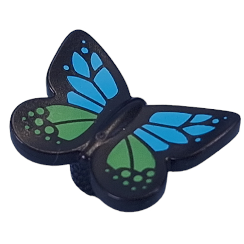Insect, Butterfly with Dark Azure, Bright Green Wings print Schwarz