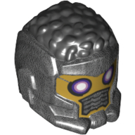 Hair and Helmet Space Wraparound, Curly Black, Gold Face, Dark Purple and Bright Pink Eyes, Grill print Perltitan