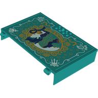 Plate Special Book 11 × 16 with 2 × 4 Container, 2 × 4 Studs on Edge, Hole with Sea, White/Gold Decorations print Dark Turquoise