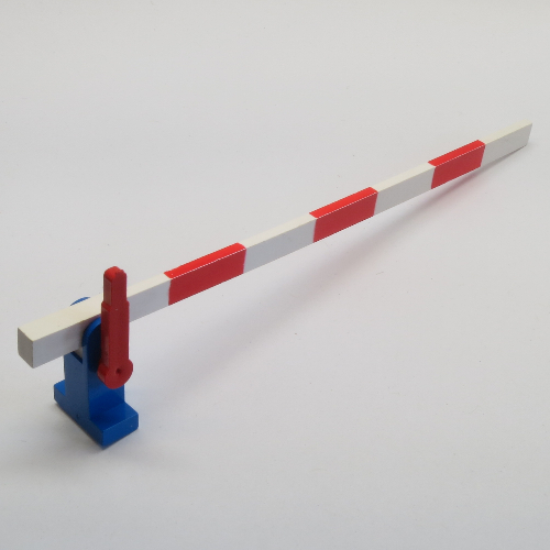 Train Level Crossing Gate Type 1, Assembly with Blue Base & Red Handle (Left) White