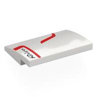 Brick Curved 4 × 3 × 2/3 No Studs with Red Lines, Black 'Riva' print Weiß