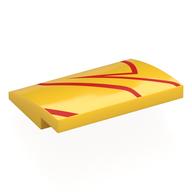 Brick Curved 4 × 3 × 2/3 No Studs with Red Lines print Gelb